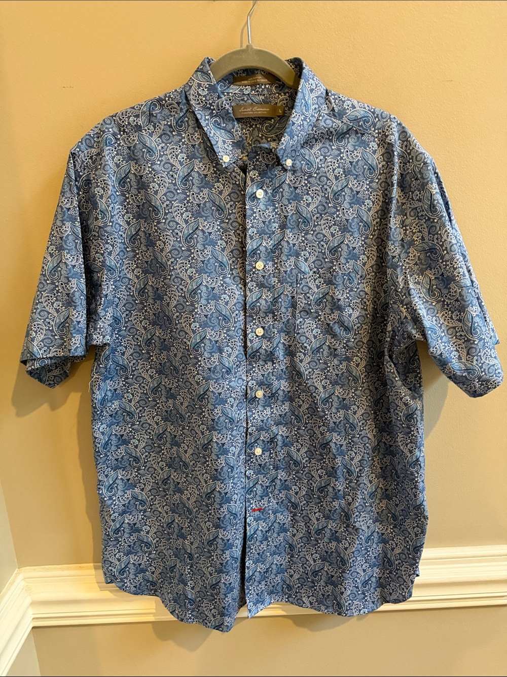 Daniel Cremieux Blue Paisley Short-Sleeve Button-Down Cotton Shirt Large